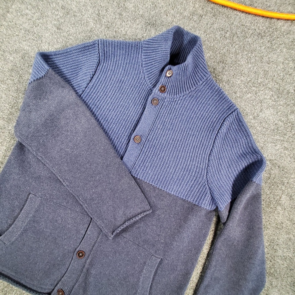 Nat Nast Sweater Mens L F4W04 Cadet Blue Wool Blend Button Cardigan Mock Neck
